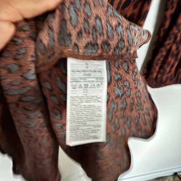 GAP Womens Flounce Hem Dress Small Brown Animal Print Long Sleeve Old Money - Picture 5 of 8